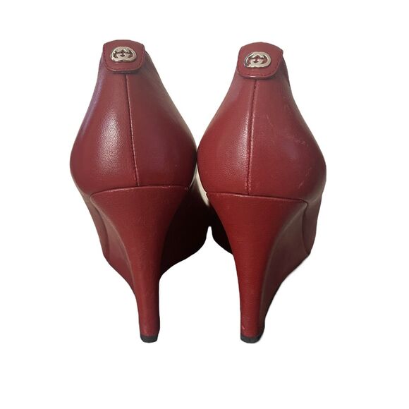 Gucci EUR 41 Wedge Heels Round Toe Deep Red Career Comfort GG Emblem - Picture 9 of 16